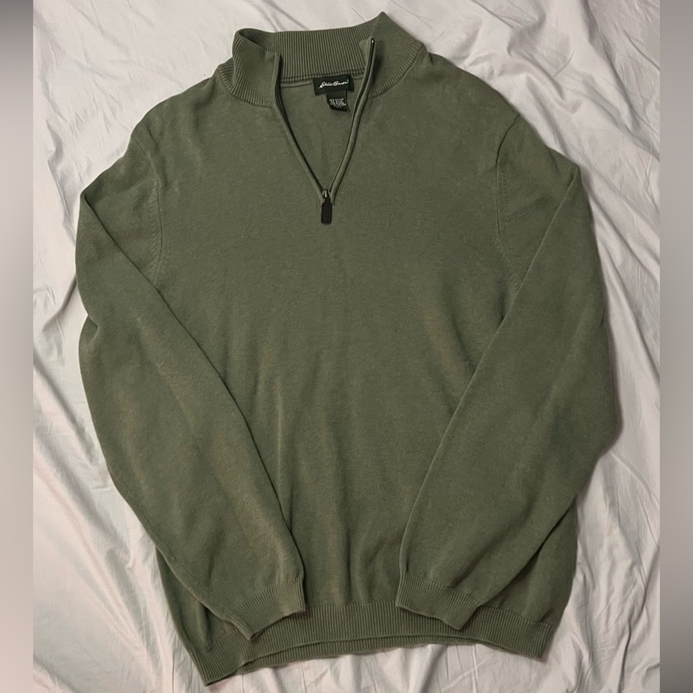 Eddie Bauer Green Quarter Zip Sweater Classic Knit